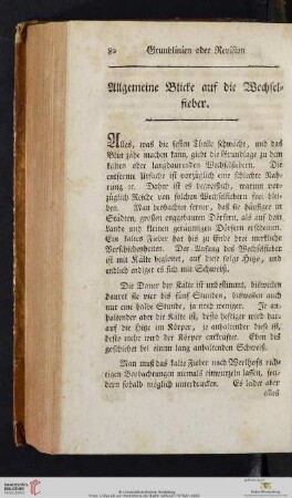 Allgemeine Blicke auf die Wechselfieber