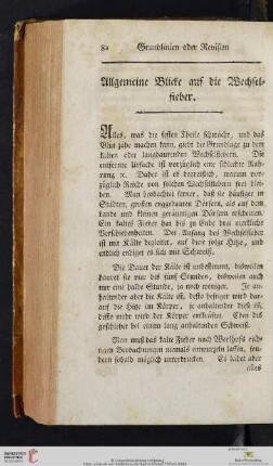 Allgemeine Blicke auf die Wechselfieber