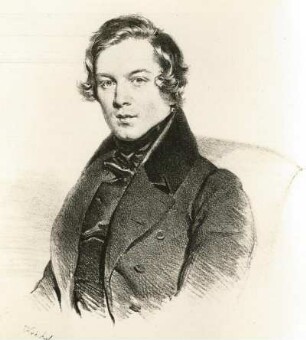 Porträt Robert Schumann. Lithographie von Josef Kriehuber, Wien 1838. Zwickau, Robert-Schumann-Museum