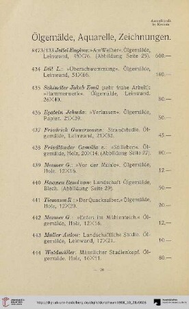Ölgemälde, Aquarelle, Zeichnungen (Nr. 434-457a)