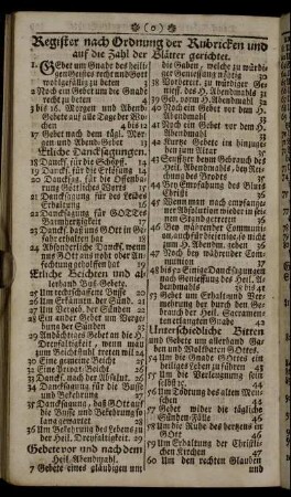 Register nach Ordnung der Rubricken und auf die Zahl der Blätter gerichtet.