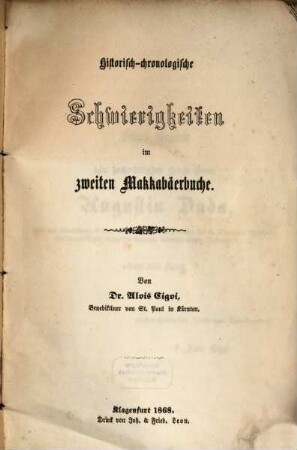 Historisch-chronologische Schwierigkeiten im zweiten Makkabäerbuche