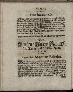 Von Gänßen/ Anten/ Schnepffen/ Tauben und kleinen Vögeln.