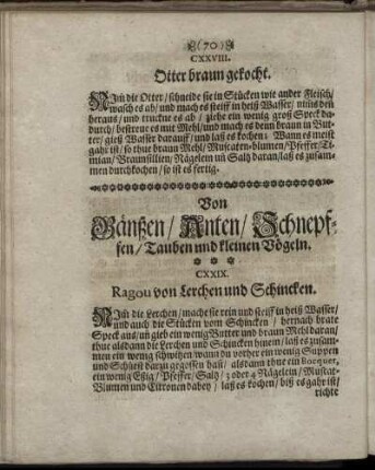 Von Gänßen/ Anten/ Schnepffen/ Tauben und kleinen Vögeln.
