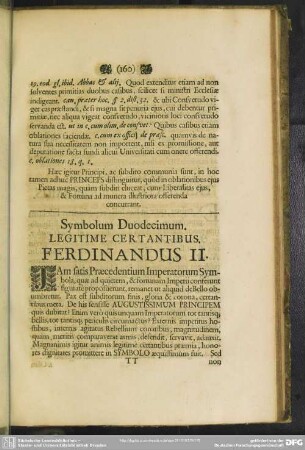 Symbolum Duodecimum. Legitime Certantibus. Ferdinandus II.