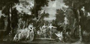 Der Parnaß : Lairesse, Gerard de: Apollo und Minerva auf dem Parnaß. Öl auf Eichenholz; 77,5 x 152,5 cm. Dresden: Gemäldegalerie Alte Meister 1233