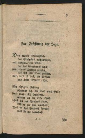 Zur Eröffnung der Loge