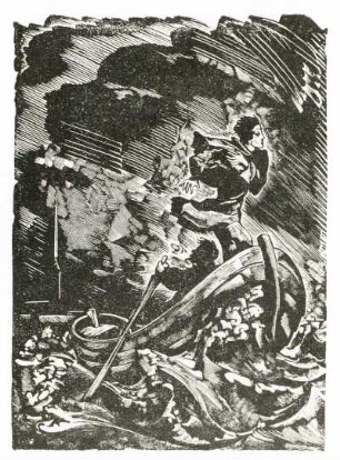 Der eherne Ritter. Holzstich von Alexej Krawtschenko. Ausgabe zum 100. Geburtstag des Dichters Alexander Puschkin. Staatsverlag für schöne Literatur, Moskau 1936