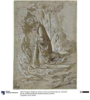 Madonna, kniend, in einer Landschaft