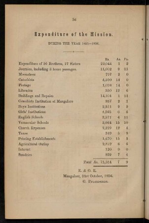 36, Expenditure of the mission