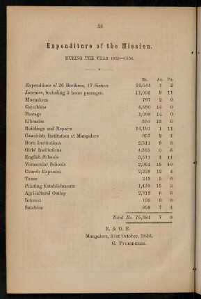 36, Expenditure of the mission