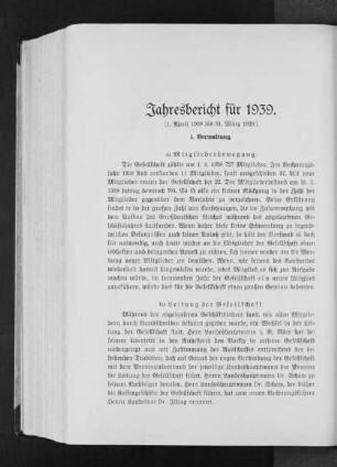 Jahresbericht für 1939. : (1. April 1938 bis 31. März 1939.)