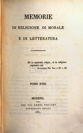 Memorie di religione, di morale e di letteratura, 18. 1831 = Fasc. 52 - 54