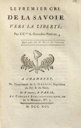 Le premier Cri de la Savoie vers la liberté