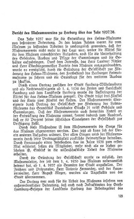 Bericht des Museumsvereins zu Harburg über das Jahr 1937/38.