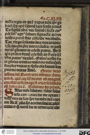 Oratio devotissima beati Bernhardi abbatis Clarevallensis, quam cum semel diceret ante imaginem crucufixi, ipsa imago de cruce se inclinans eum amplexata est.