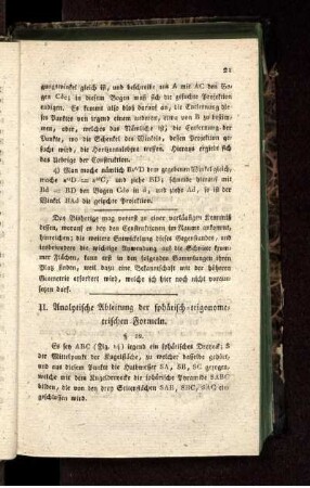 II. Analytische Ableitung der sphärisch-trigonometrischen Formeln.