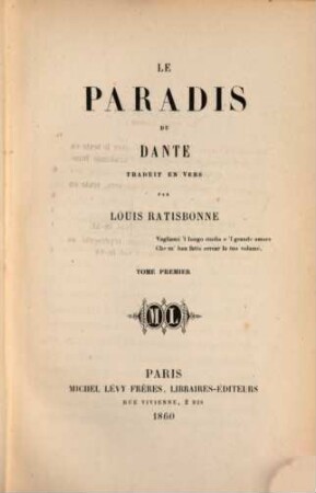 La divine comédie, [5]. Le paradis du Dante ; 1