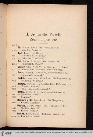 II. Aquarelle, Pastelle, Zeichnungen etc. (Nr. 2000 - 2390)