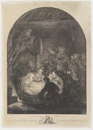 Radierung aus der "Passion" nach Rembrandt: Geburt Christi