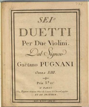 Sei duetti per due violini : opera XIII