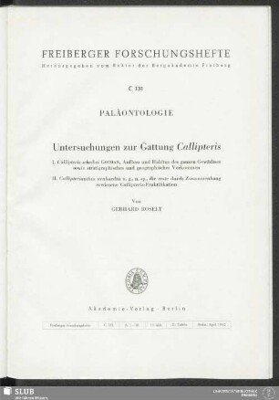 Paläontologie : Untersuchungen zur Gattung Callipteris