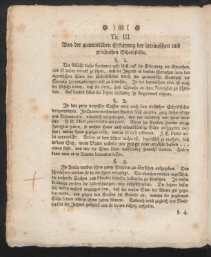 Tit. III. Von der gramatischen Erklärung der lateinischen und griechischen Schriftsteller