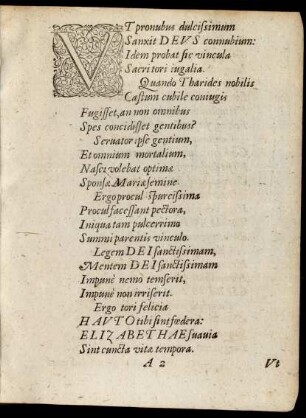 Ut pronubus dulcissimum Sanxit Deus connubium ...
