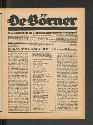 Johann Wolfgang Goethe "Zu seinem 100. Todestage"