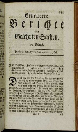 39 Stück. Rostock, den 25ten September, 1766