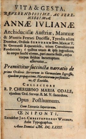 Historia serenissimae ... Annae Iulianae ... : Tyrolis olim dominae