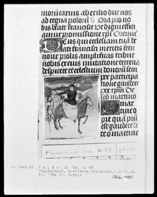 Stundenbuch, ad usum Romanum — Sankt Martin teilt seinen Mantel, Folio 175verso