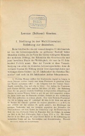 Baltasar Gracian und die Hoflitteratur in Deutschland