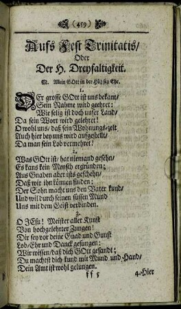 Aufs Fest Trinitatis, Oder Der H. Dreyfaltigkeit.