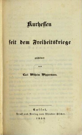 Kurhessen seit dem Freiheitskriege