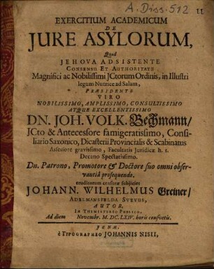 Exercitium academicum de iure asylorum