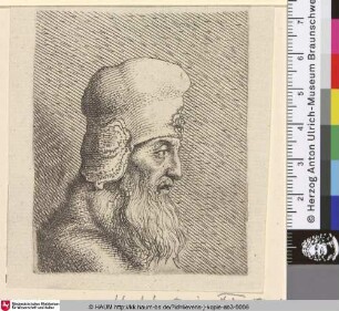 [Brustbild eines alten Mannes mit einer hohen Mütze; Bust of an old man with a high cap]