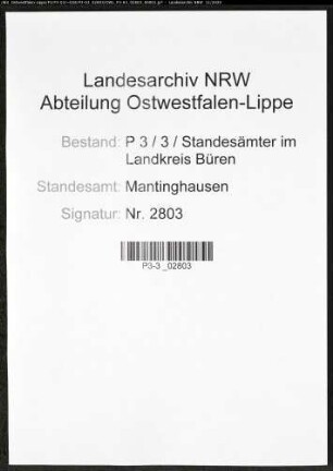Sterberegister Standesamt Mantinghausen