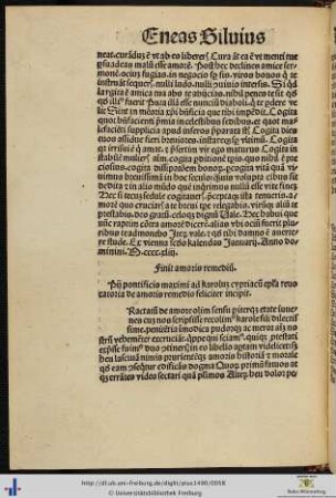 Pij pontificis maximi ad karolum cypriacum epistola revocatoria de amoris remedio