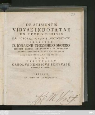 De Alimentis Vidvae Indotatae Ex Fevdo Debitis