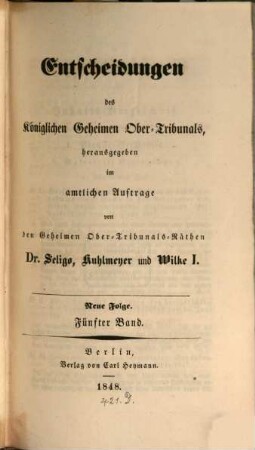 Entscheidungen des Königlichen Obertribunals. 15. 1848