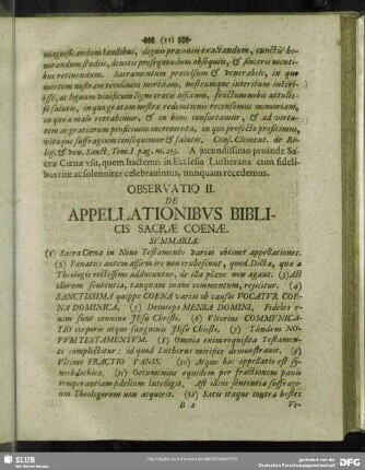 Observatio II. De Appellationibus Biblicis Sacrae Coenae