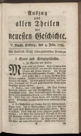 V. Nachl. Coburg, den 4. Febr. 1758.