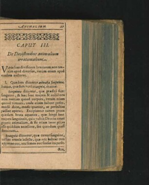 Caput III. De Divisionibus animalium irrationalium.