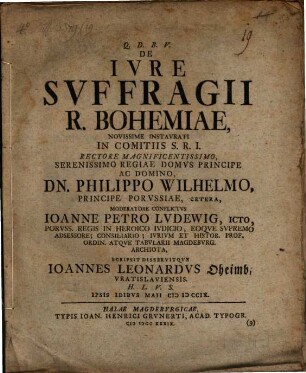 De Ivre Svffragii R. Bohemiae, Novissime Instavrati In Comitiis S.R.I.