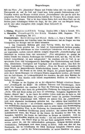 457-458, v. Dühring. Hygiene und Ethik. 1908 / v. Ehrenfels. Grundbegriffe der Ethik. 1908 / Frankenberger. Entwicklung und Moral