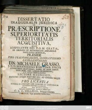Dissertatio Inauguralis Juridica De Præscriptione Superioritatis Territorialis Acquisitiva