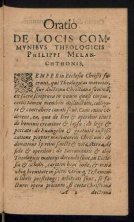 Oratio De Locis Communibus Theologicis Philippi Melanchthonis.