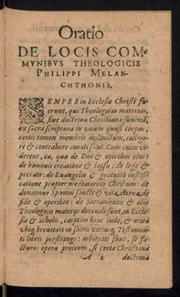 Oratio De Locis Communibus Theologicis Philippi Melanchthonis.