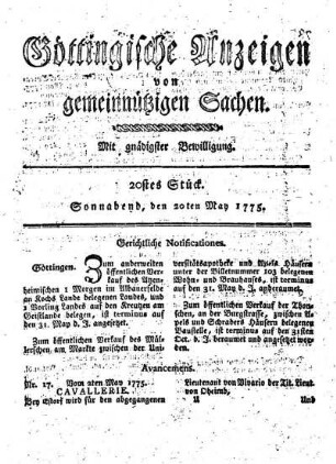 20tes Stück. Sonnabend, den 20ten May 1775.